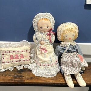 Vintage dolls and pillow- perfect for grandma cottage core decor nursery decor